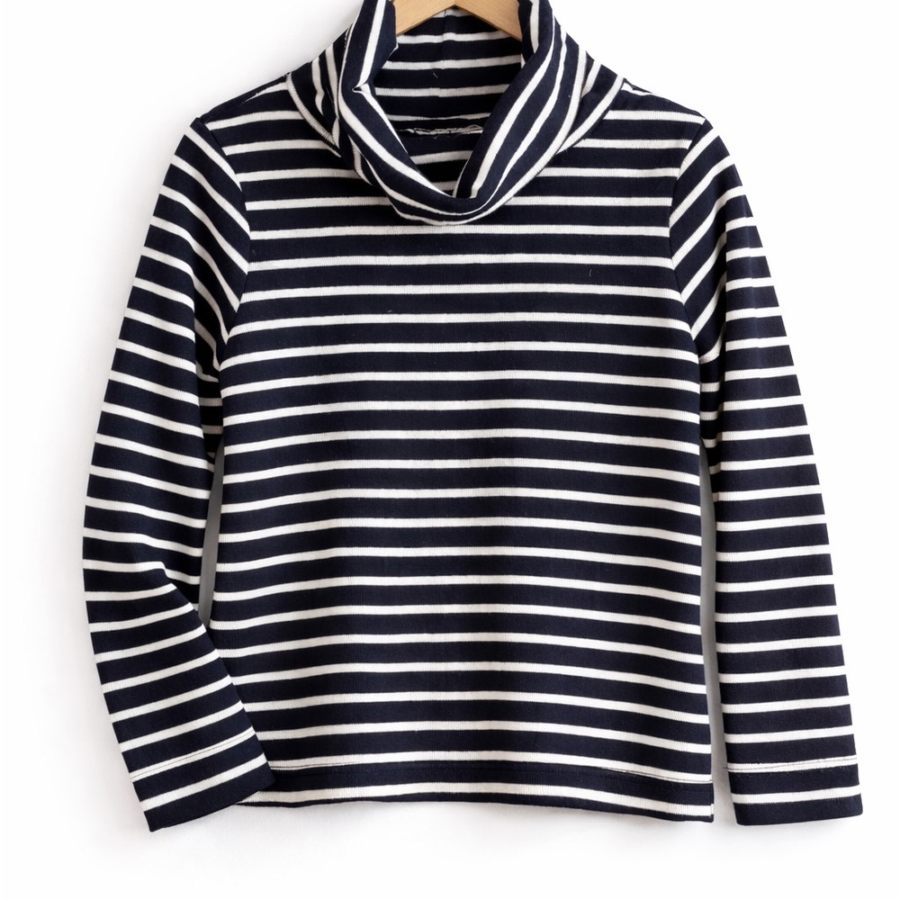 L.L. Bean Cotton Pullover Navy White Striped Turtleneck Large*